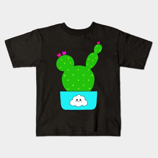 Cute Cactus Design #132: Cute Cactus With Flowers In Cloud 9 Pot Kids T-Shirt by DreamCactus